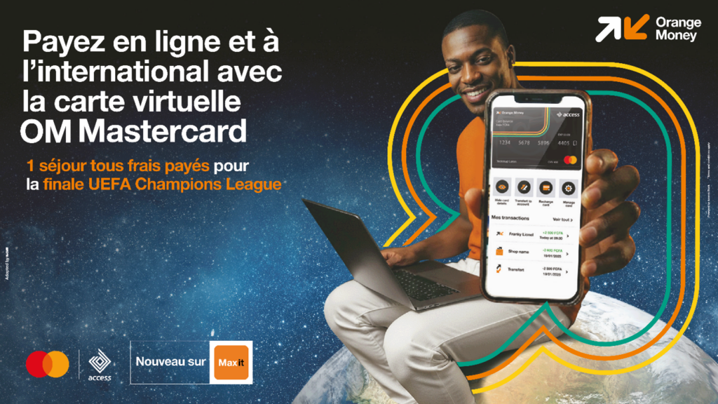 Disponible dans Max it, l’OM Mastercard permet de régler des achats et services en ligne. 100% digitale, accessible à 2 500 FCFA et sans frais d’entretien mensuel, elle s’adresse à ceux qui veulent payer sur Internet en gardant le contrôle depuis Orange Money.